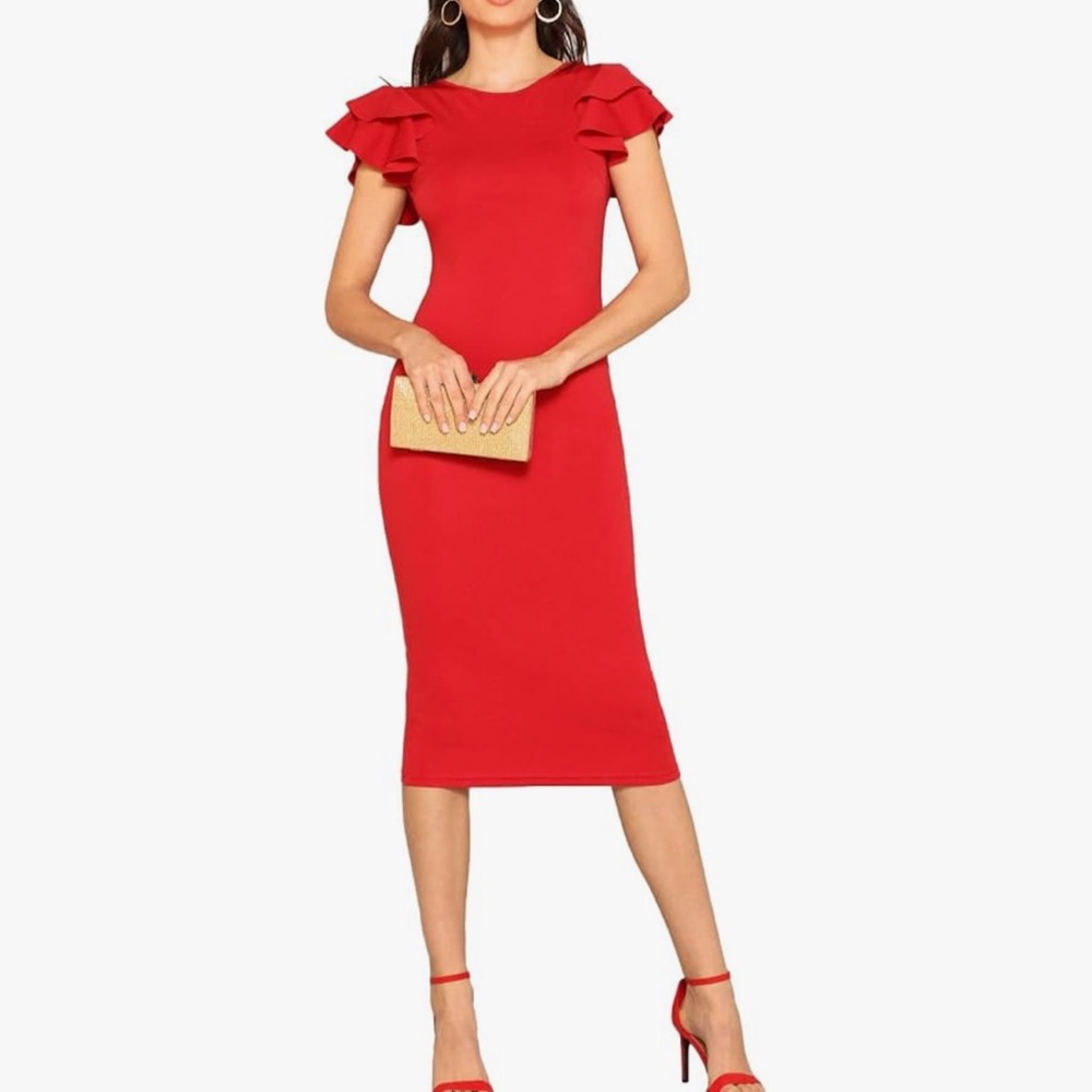 Elegant Red Midi Dress with Classic Charm